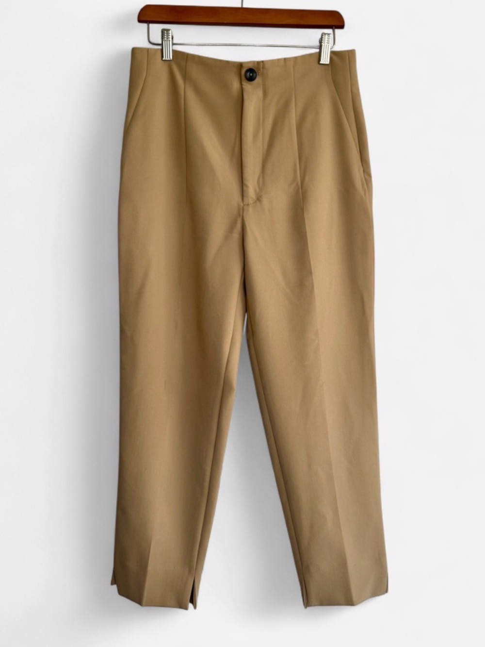 🟢3/$30 ZARA Career Office High Waisted Straight Leg Trousers Tan Size 8